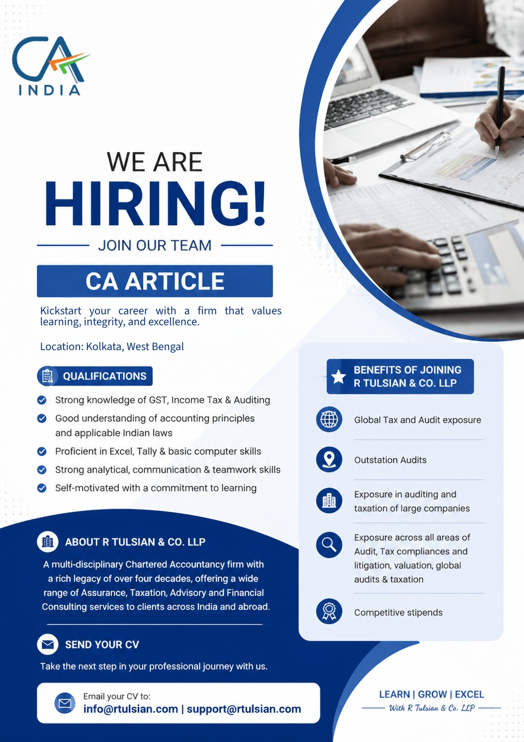 CA Article Vacancy – R Tulsian & Co. LLP